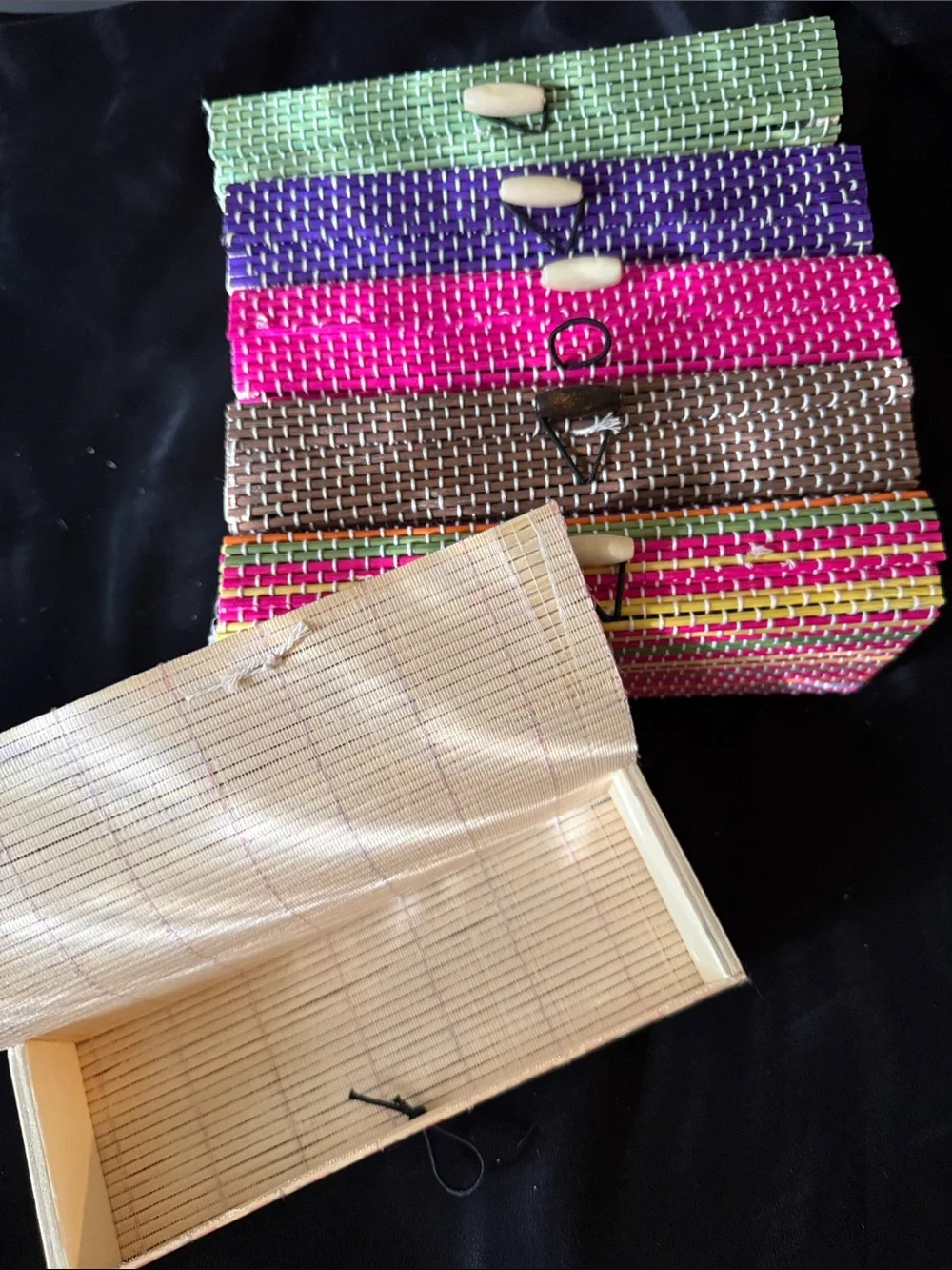 6 Piece Woven Bamboo Rectangle Jewelry Cases - Multicolor Set